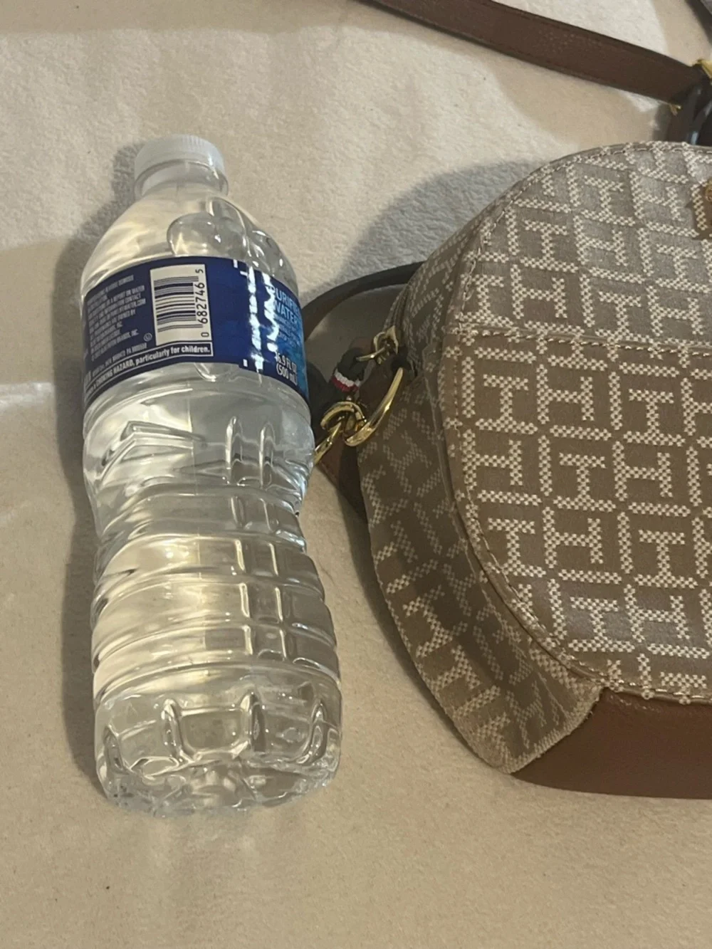 Tommy Hilfiger Beige Monogram Round Crossbody with Brown Strap - Picture 9 of 10